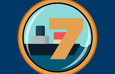 Illustration of a ship with a large number seven overlay.