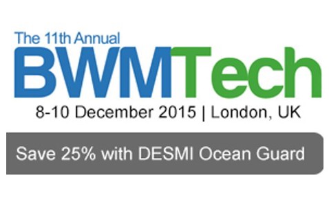 BWMTech conference 2015 advertisement, promoting 25% savings with DESMI Ocean Guard.