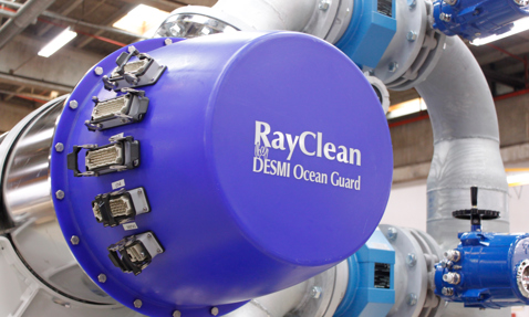 DESMI RayClean Ocean Guard system for ballast water treatment in industrial setting.