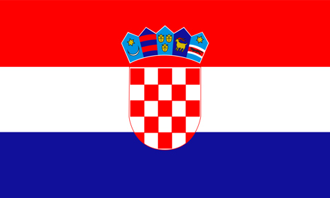 Flag of Croatia with red, white, and blue stripes and checkered shield.
