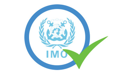 IMO logo with a green check mark overlayed.