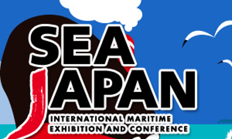 Sea Japan International Maritime Exhibition and Conference promotional graphic with ocean background.