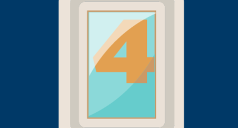 Number four in orange on a blue background within a white frame.