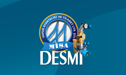 DESMI logo with industrial machinery and Turkish text on a blue background.