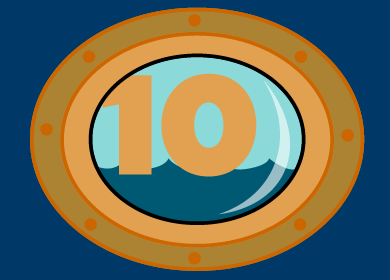 Number 10 visible through a circular porthole with water inside.