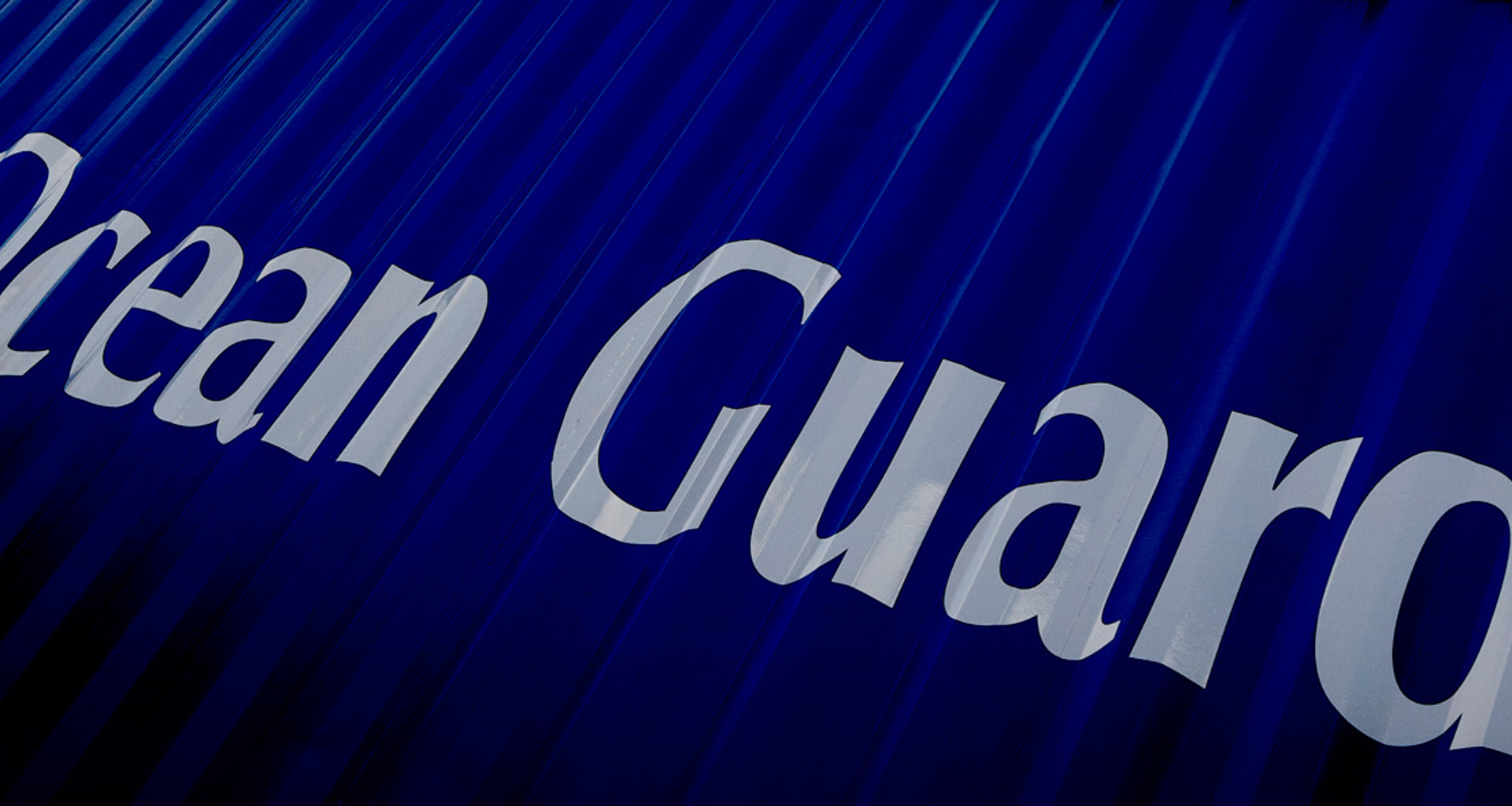 Blue container with "DESMI Ocean Guard" text prominently displayed.