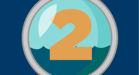 Number "2" inside a circular design with a blue background.