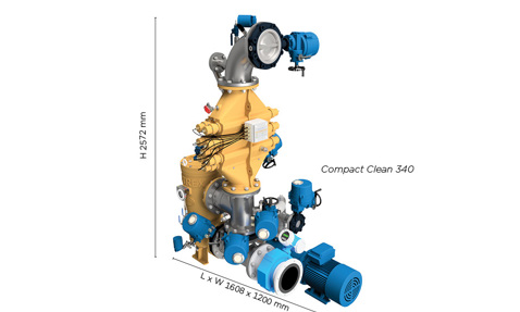 DESMI Compact Clean 340 system, dimensions 2572 mm high, 1608 x 1200 mm.