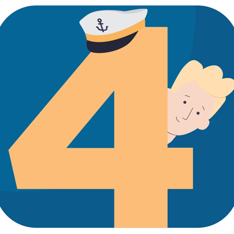 Number four with sailor hat and face peeking from behind.