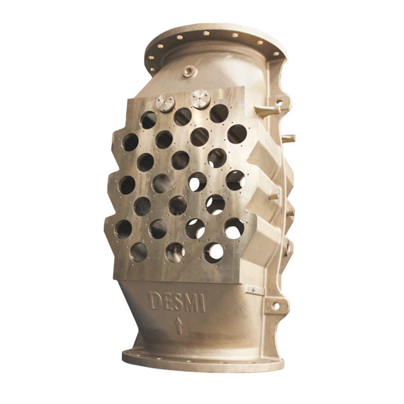 DESMI industrial pump component with multiple holes for fluid handling applications.