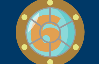 Illustration of a submarine porthole with an orange number six inside.