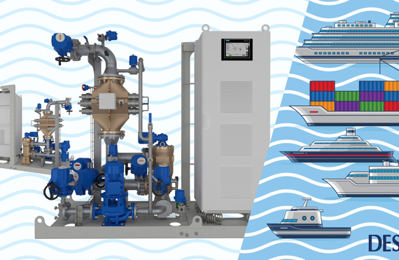 DESMI pump system with ships, showcasing marine fluid handling solutions.