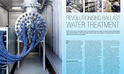 Industrial setup for ballast water treatment with pipes and cables, featuring DESMI.