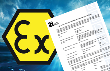 Lloyd's Register certificate for DESMI Ballast Water Management System with Ex symbol.